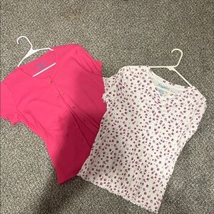 Pink Button-Up Cardigan and Floral T-Shirt Set